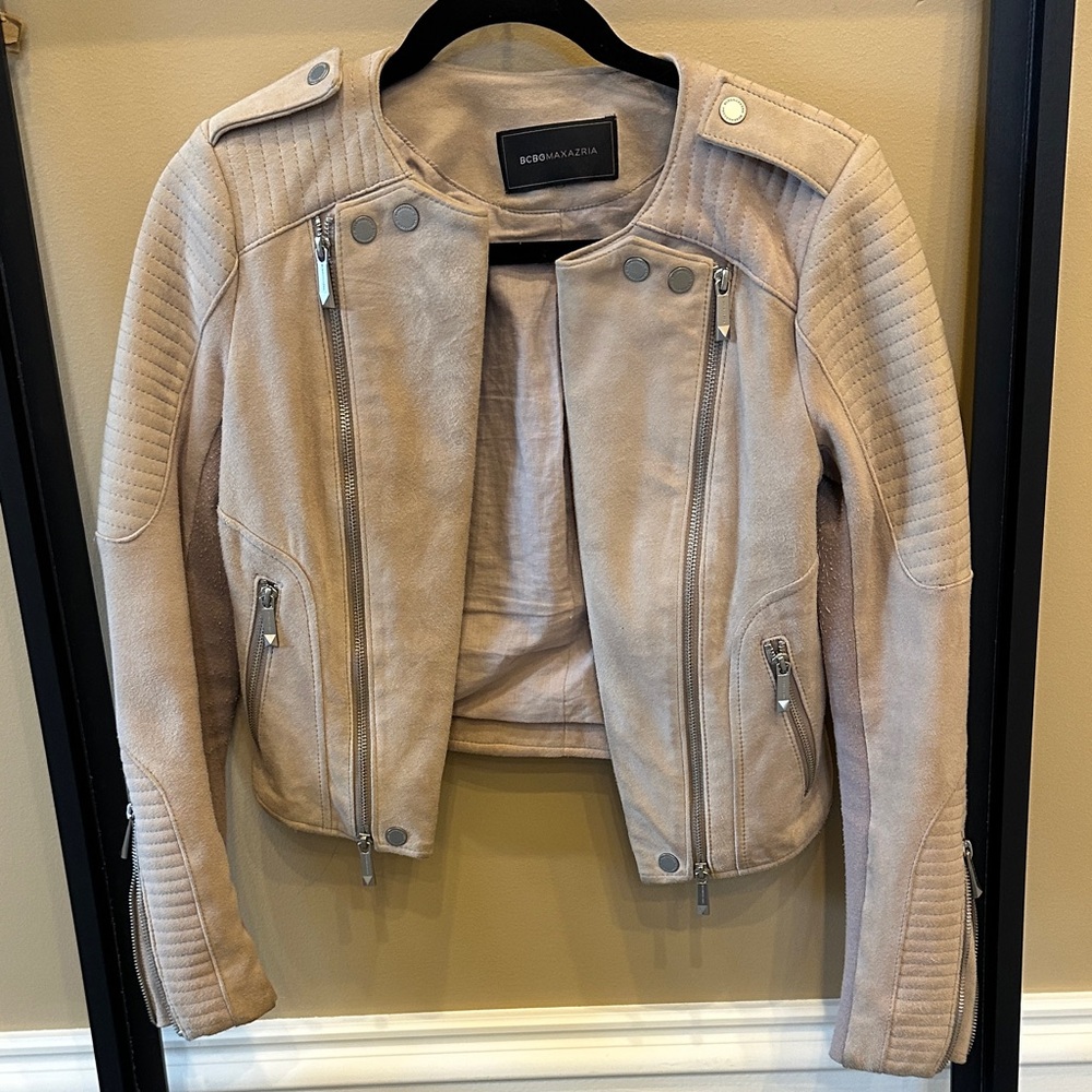 Goat Suede Jacket BCBGMaxAzria Women's Light Taupe Pink Joss Blush